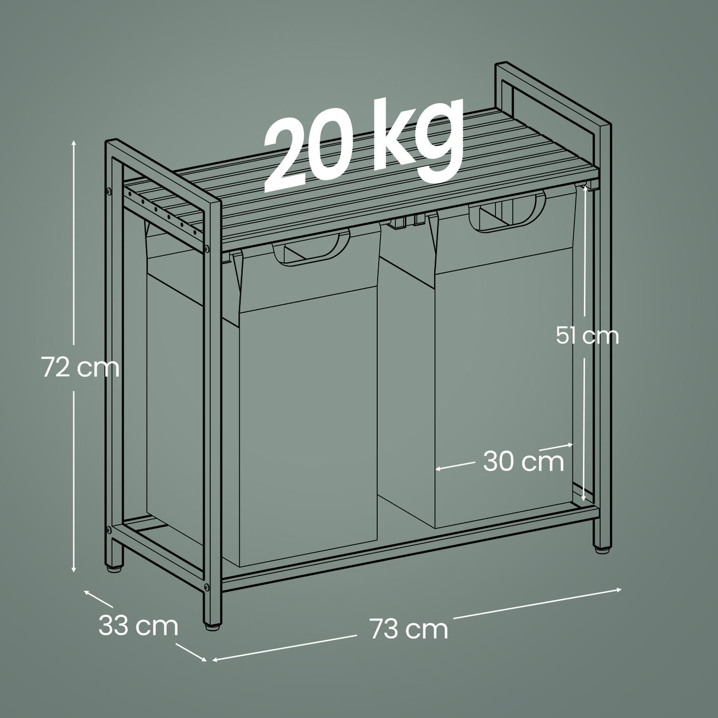 2-Compartment Laundry Hamper & Sorter with Removable Bags, Foldable Shelf, 24.2 Gal (92L) Capacity, Sturdy Metal Frame, for Home，Laundry Room, White & Gray