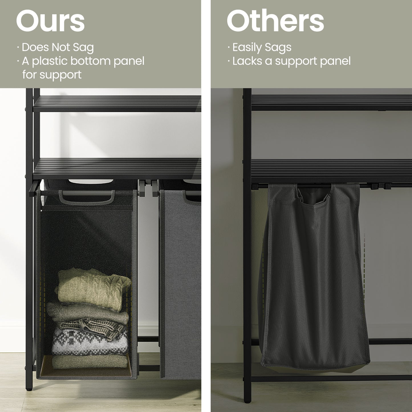2-Bin Laundry Sorter with Shelves, 24.2 Gallon Capacity, Removable Bags & Steel Frame, for Home Organization, Black and Gray