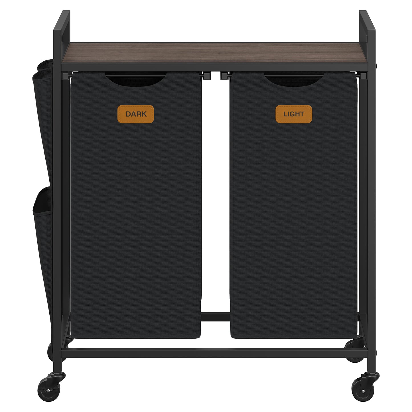 Rolling Laundry Sorter Cart, 2-Compartment Hamper with Shelves, Side Pockets, 6 Labels, 26.4 Gal Removable Bins, Ink Black and Ash Brown