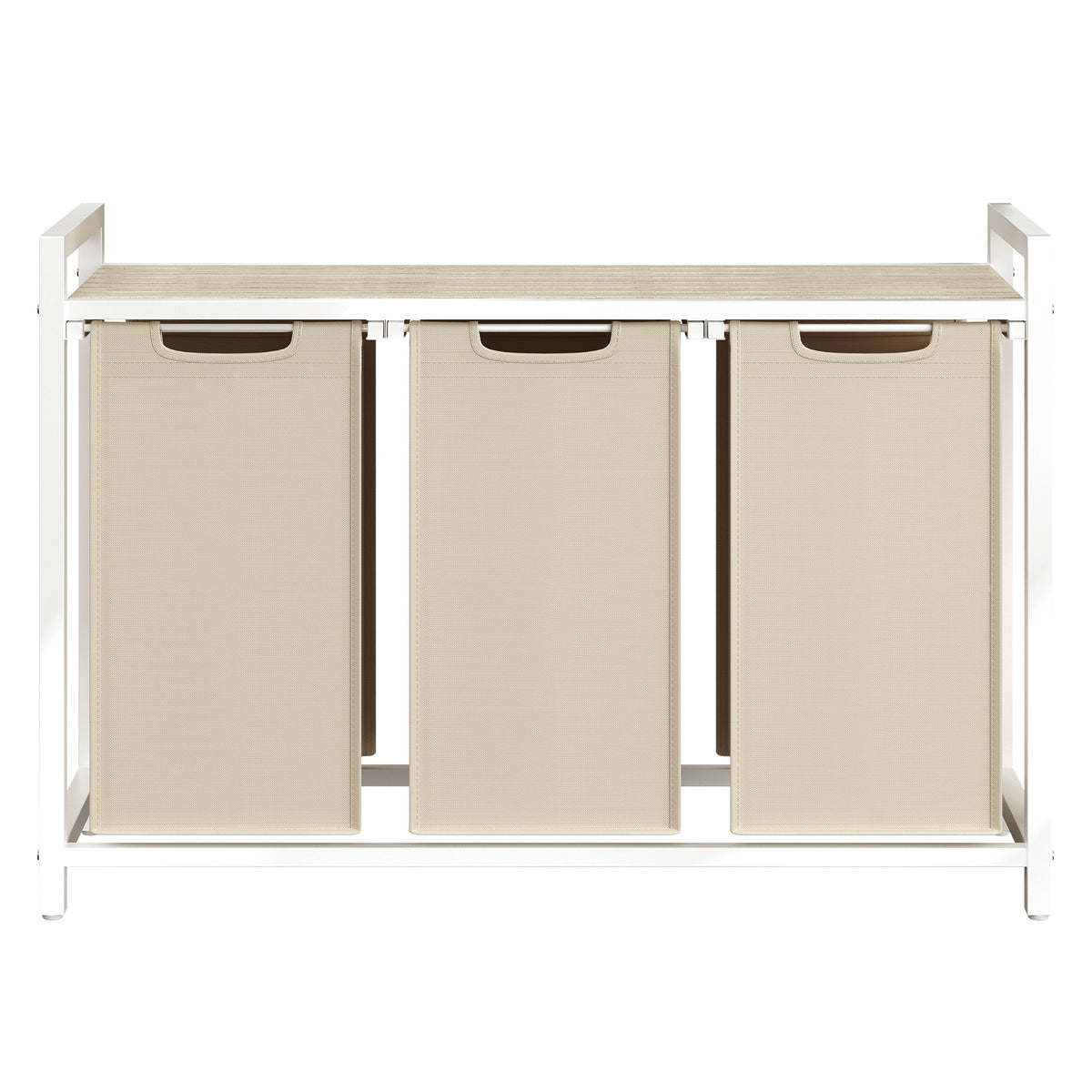 LEDREM 3-Section Clothes Sorter with Removable Liner Bags, Laundry Hamper, Metal Shelf for Bedroom, Beige