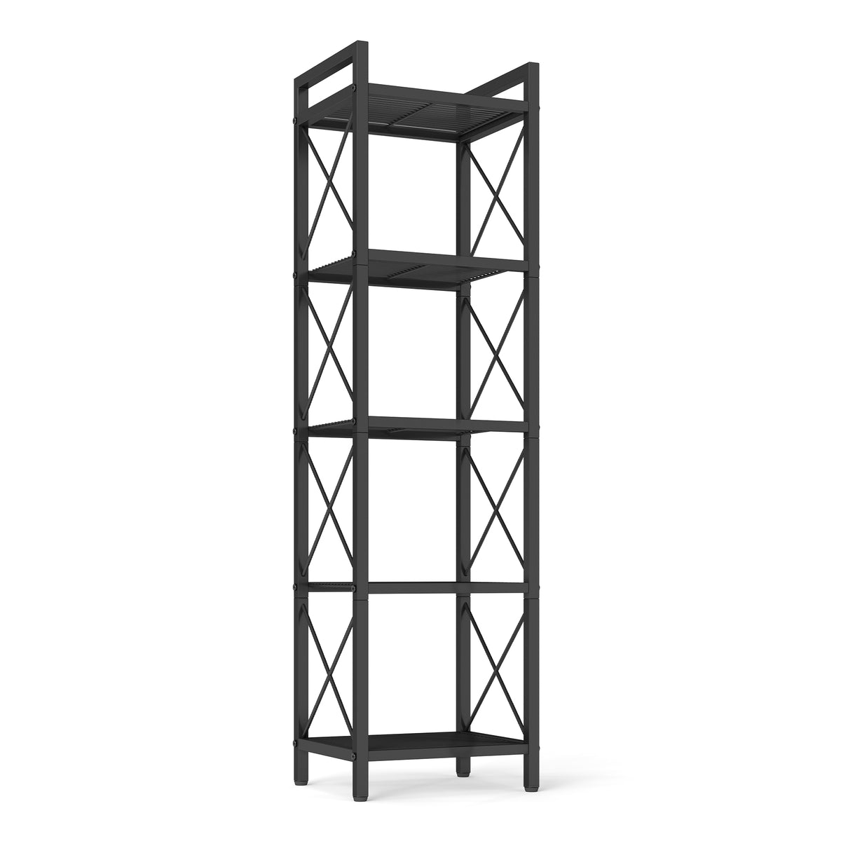 LEDREM 5-Tier Shelving Unit, Metal Storage Rack, 11.8 x 15 x 55.5 Inches, for Entryway, Kitchen, Living Room, Bathroom, Black
