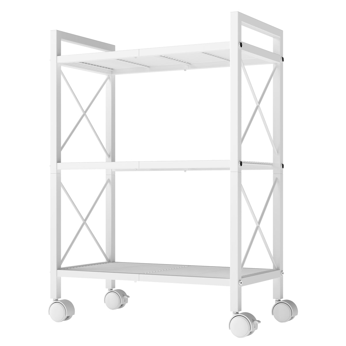 LEDREM 3-Tier Mesh Shelving Unit with Wheels, Heavy Duty Steel Storage Rack, 22.8 x 11.8 x 32.6 Inches, White