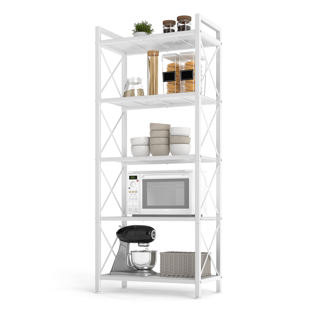 LEDREM 5-Tier Shelving Unit, Metal Storage Rack, 11.8 x 22.8 x 55.5 Inches, for Entryway, Kitchen, Living Room, Bathroom, White