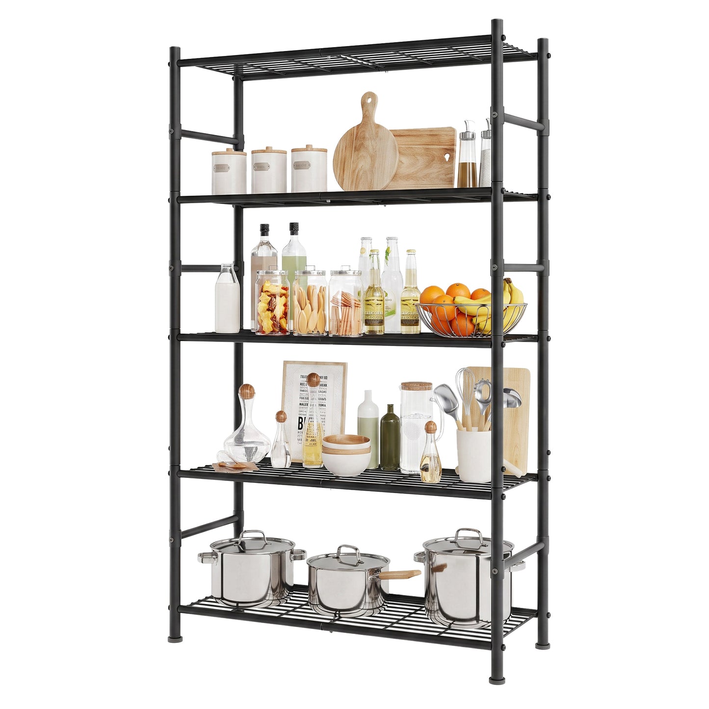 Adjustable 5-Tier Wire Shelving Unit, Heavy Duty Metal Storage Rack, 31.5 x 11.8 x 56.7 Inches, Black