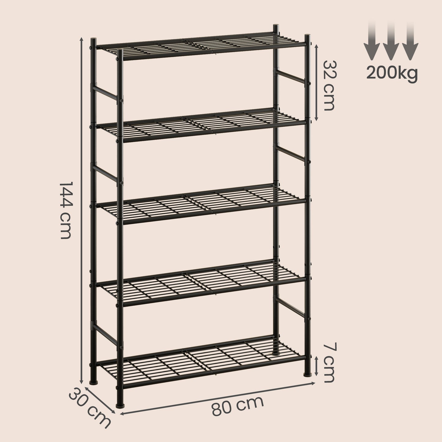 Adjustable 5-Tier Wire Shelving Unit, Heavy Duty Metal Storage Rack, 31.5 x 11.8 x 56.7 Inches, Black
