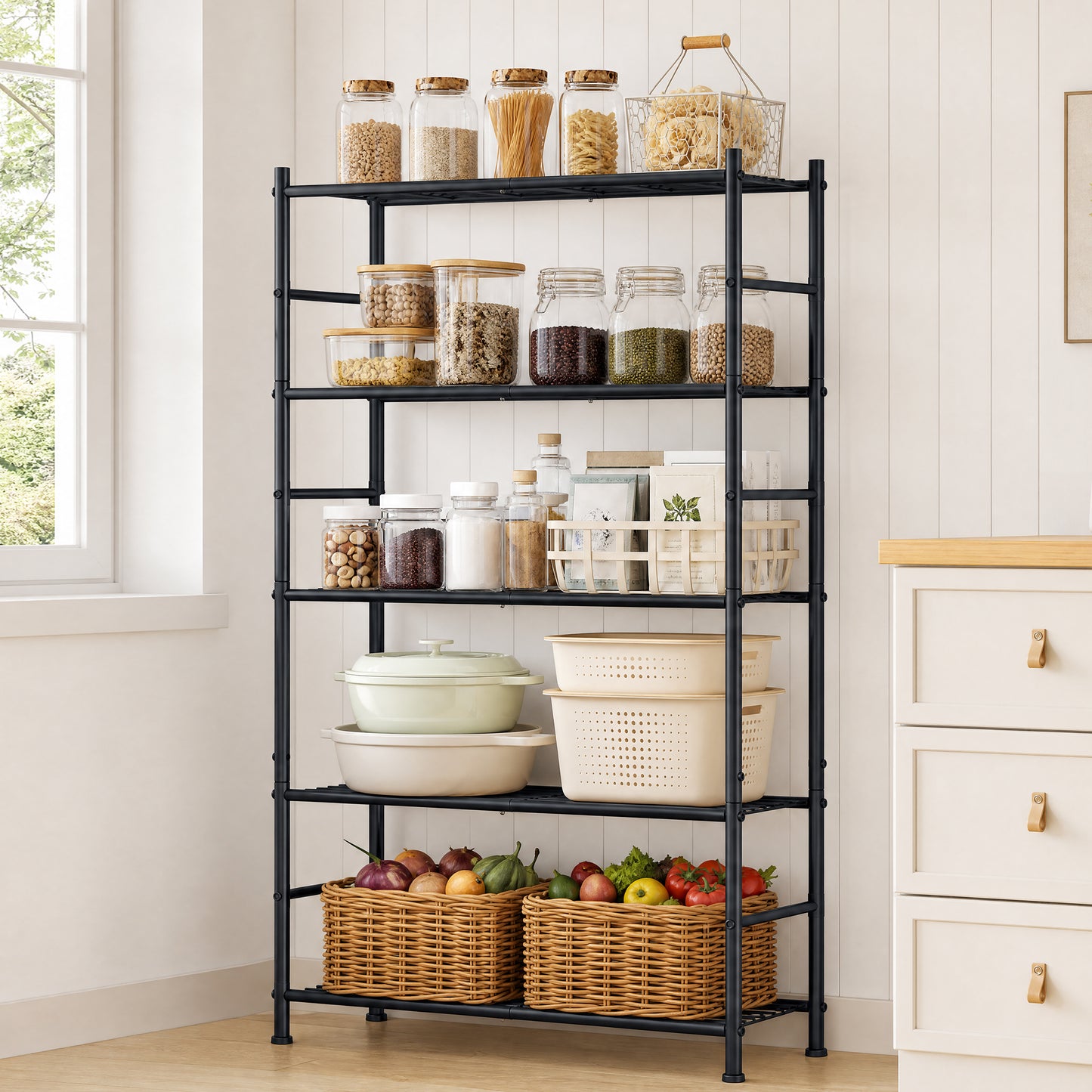 Adjustable 5-Tier Wire Shelving Unit, Heavy Duty Metal Storage Rack, 31.5 x 11.8 x 56.7 Inches, Black