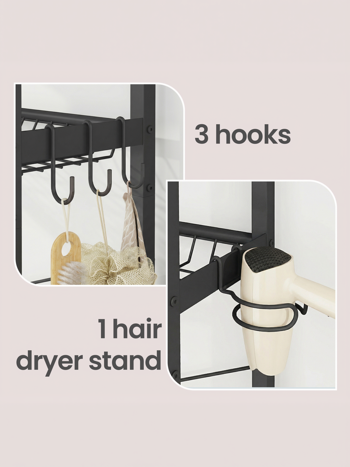 68.1-Inch Over-the-Toilet Storage Organizer, 4-Tier Bathroom Shelf with Adjustable Shelves, Basket & 3 Hooks, Space-Saving Design, Rustic Brown