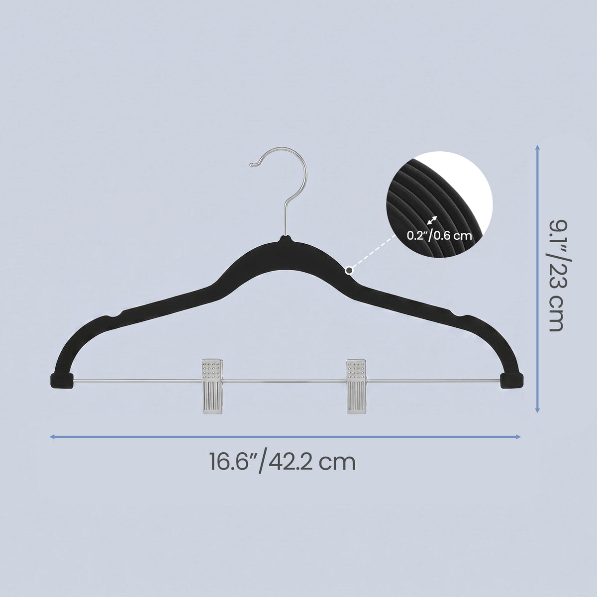 LEDREM 50-Pack Velvet Pants Hangers with Adjustable Clips, Non-Slip Space-Saving Hangers for Skirts, Coats and Dresses, Black