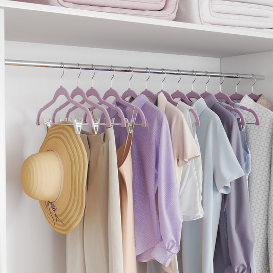 30-Pack Pants Hangers, 16.7-Inch Long Velvet Hangers with Adjustable Clips, Heavy-Duty, Non-Slip Skirt Hangers, Space-Saving for Pants, Skirts, Coats, Dresses, Pale Purple