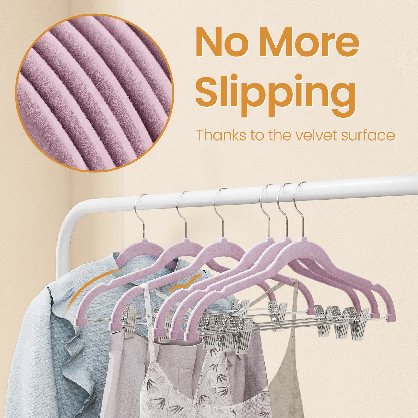 30-Pack Pants Hangers, 16.7-Inch Long Velvet Hangers with Adjustable Clips, Heavy-Duty, Non-Slip Skirt Hangers, Space-Saving for Pants, Skirts, Coats, Dresses, Pale Purple