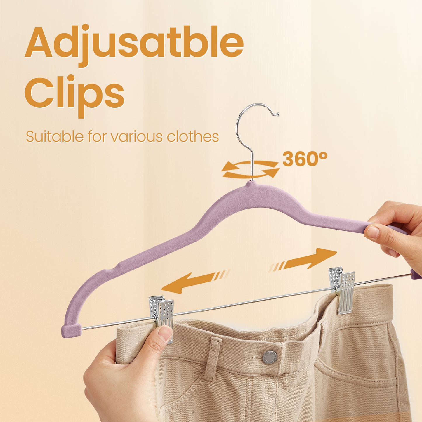 30-Pack Pants Hangers, 16.7-Inch Long Velvet Hangers with Adjustable Clips, Heavy-Duty, Non-Slip Skirt Hangers, Space-Saving for Pants, Skirts, Coats, Dresses, Pale Purple
