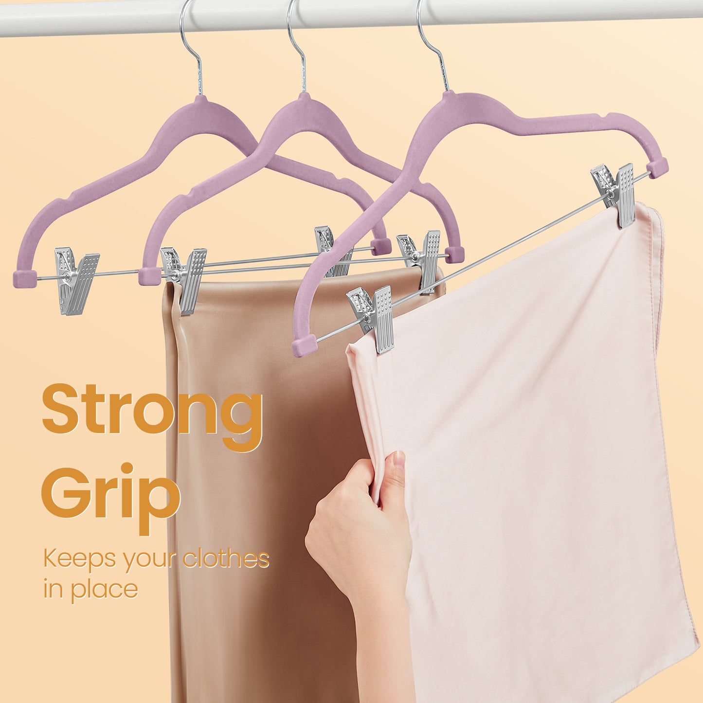 30-Pack Pants Hangers, 16.7-Inch Long Velvet Hangers with Adjustable Clips, Heavy-Duty, Non-Slip Skirt Hangers, Space-Saving for Pants, Skirts, Coats, Dresses, Pale Purple