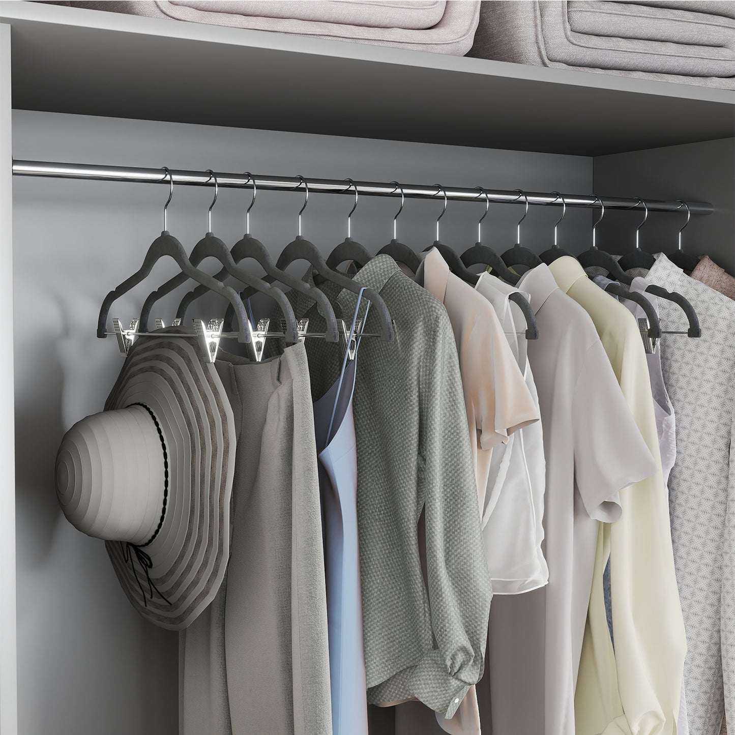 20-Pack Velvet Pants and Skirt Hangers with Adjustable Clips, Slim Non-Slip Heavy-Duty Coat Hangers, Space-Saving Closet Organizer, Gray