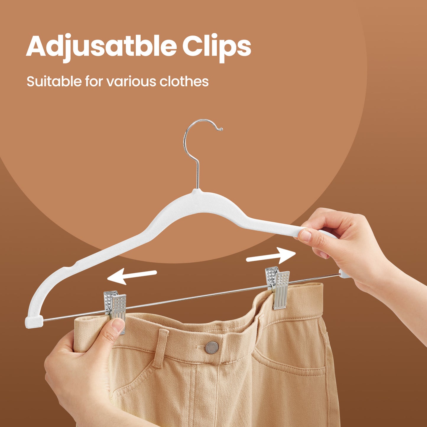 50-Pack Velvet Hangers with Adjustable Clips, 16.7-Inch Slim Non-Slip Clothes Hangers for Pants, Skirts, Dresses, Space Saving, White