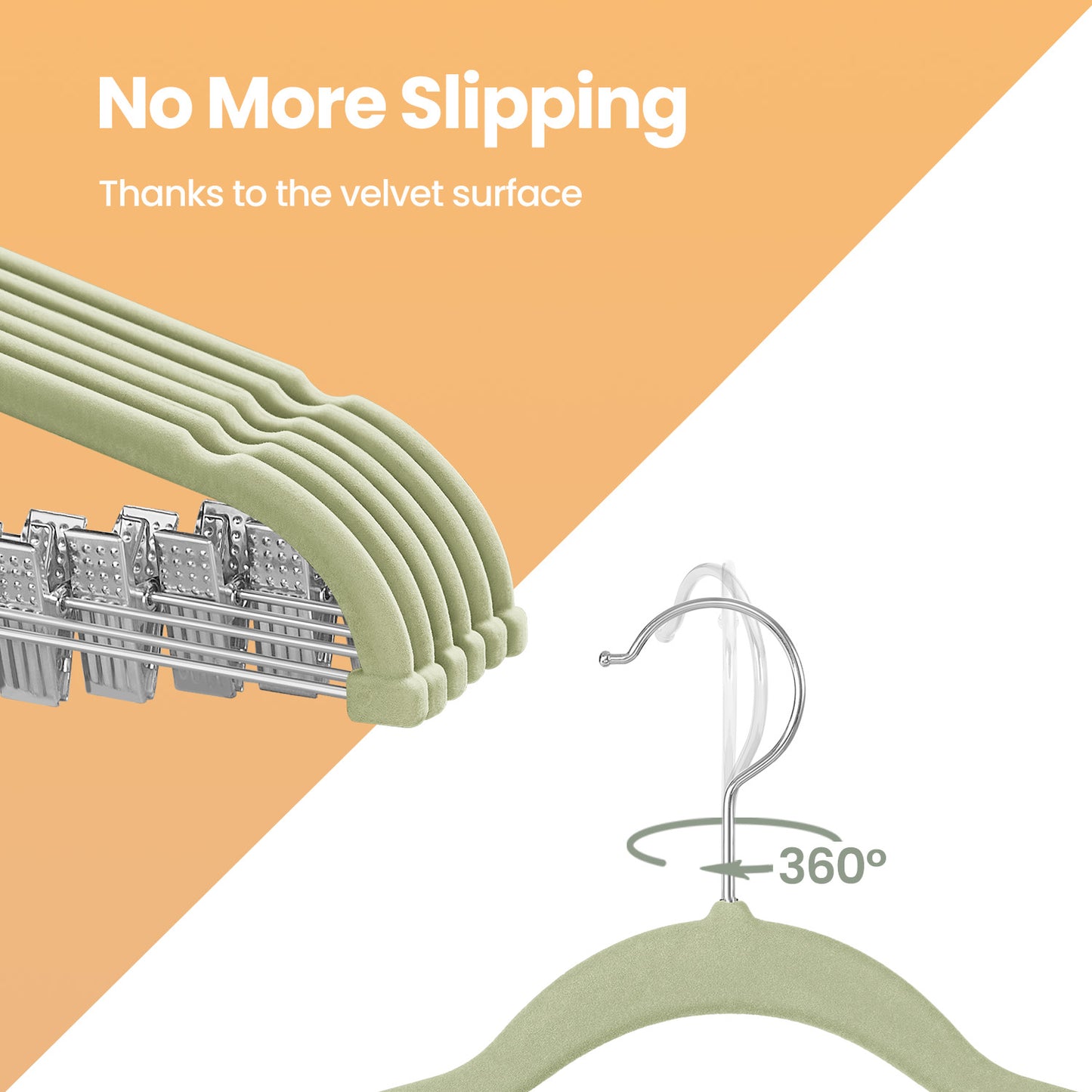 30-Pack Adjustable Non-Slip Velvet Hangers with Movable Clips, Heavy-Duty Space-Saving for Pants, Skirts, Dresses, Coats , Pale Green