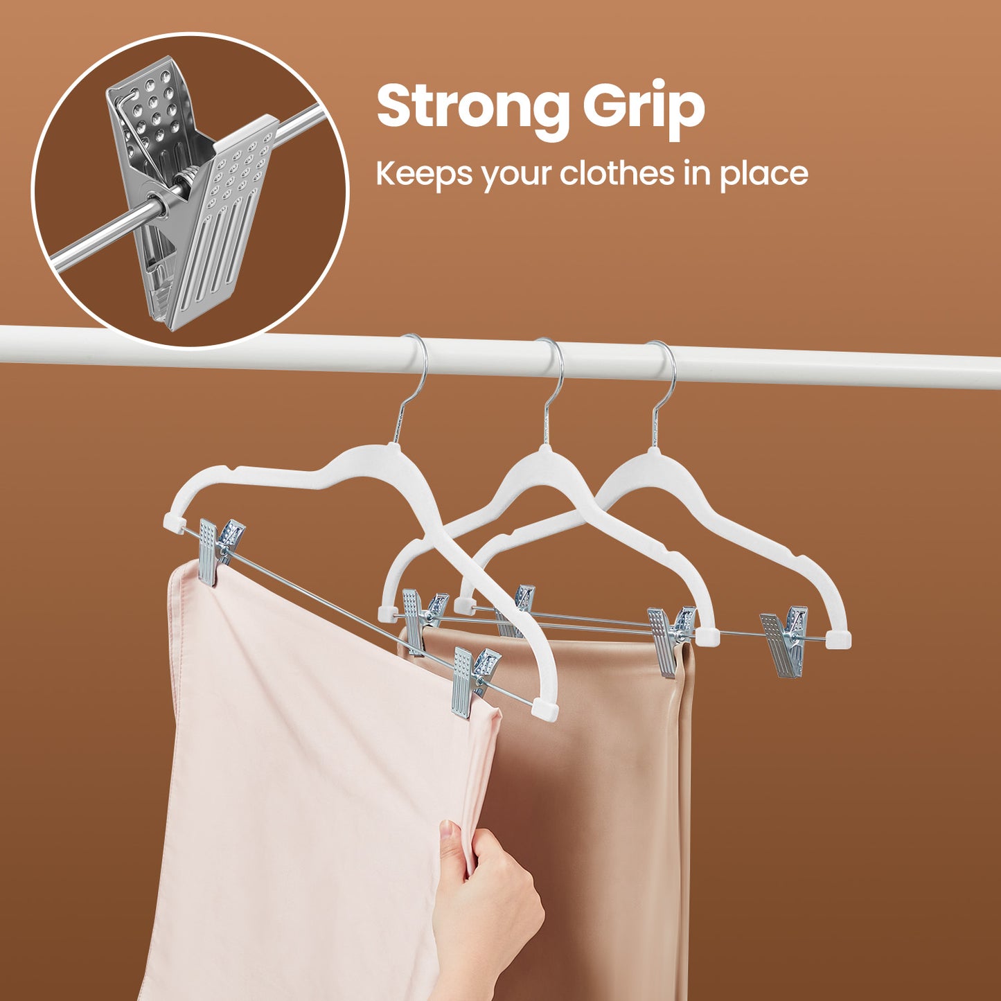 50-Pack Velvet Hangers with Adjustable Clips, 16.7-Inch Slim Non-Slip Clothes Hangers for Pants, Skirts, Dresses, Space Saving, White