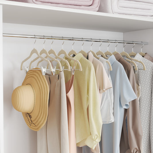 30-Pack Adjustable Non-Slip Velvet Hangers for Pants, Skirts & Dresses – Heavy-Duty Space-Saving Clothes Hangers with Movable Clips, Sandy Beige