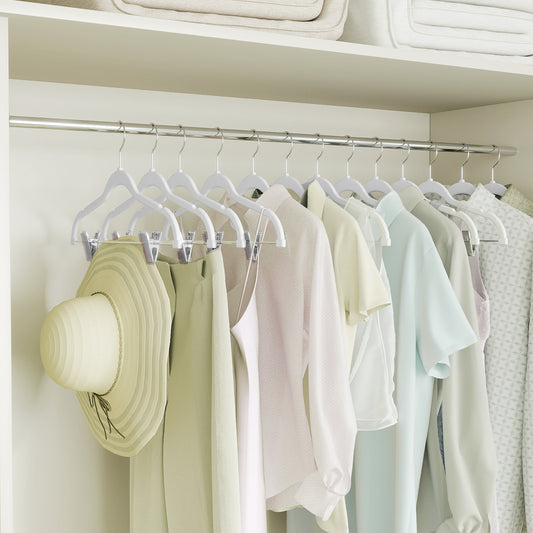 30-Pack Adjustable Velvet Hangers with Non-Slip Clips, Space-Saving Heavy-Duty Pants & Skirt Hangers for Dresses, Coats, Trousers , White