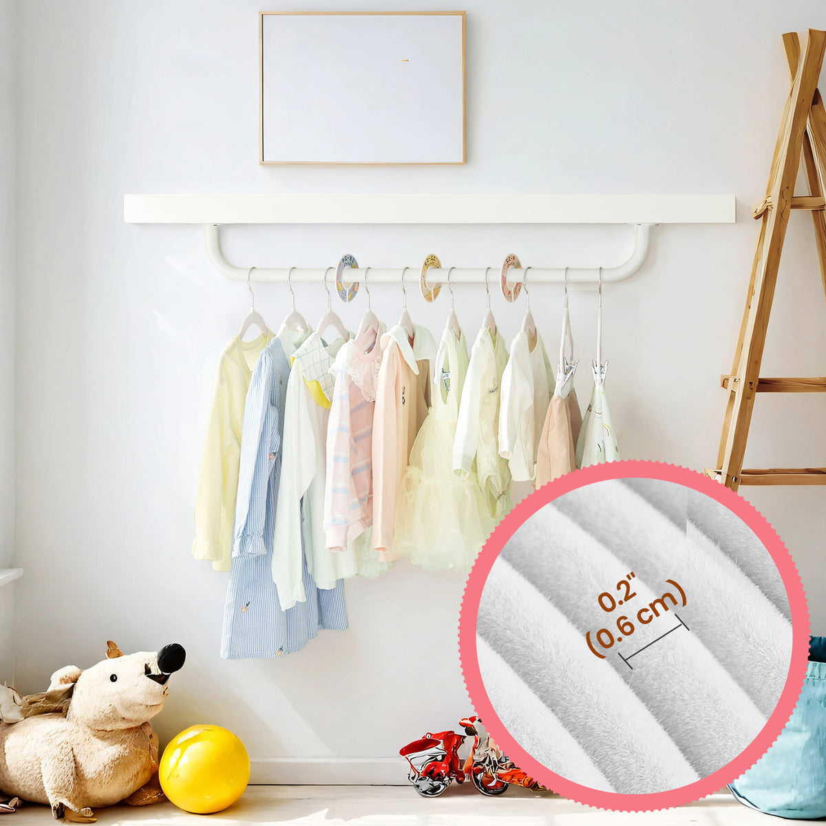LEDREM Baby Hangers, 30 Packs Pants Hangers with Clips, Kids Hangers with 6 Clothes Dividers, Non-Slip Children's Clothes Hangers, Pants Hangers, White