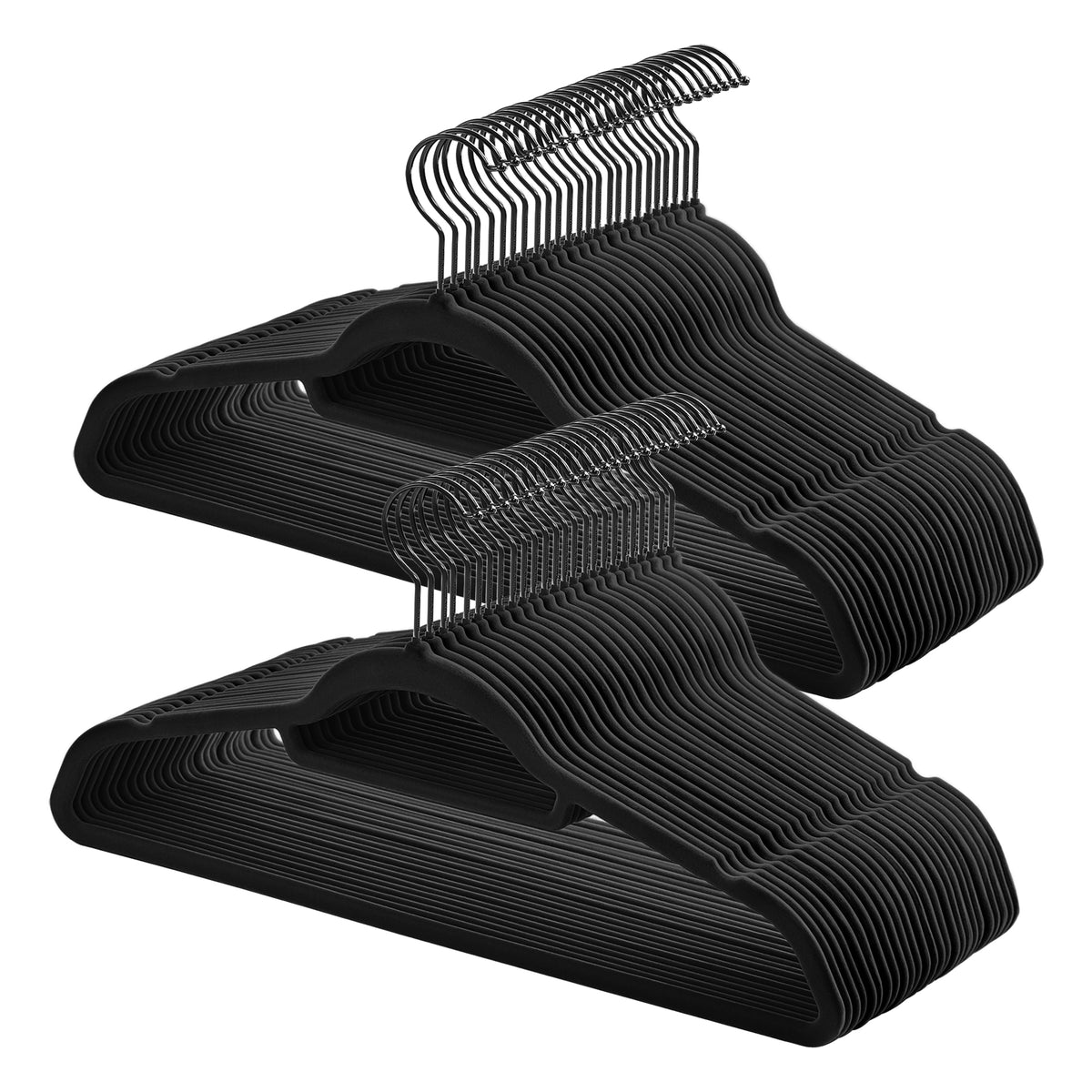 LEDREM Velvet Hangers, Set of 50 Clothes Hangers with Black Swivel Hooks, Non-Slip, Space-Saving, for Coat, Pants, Ink Black