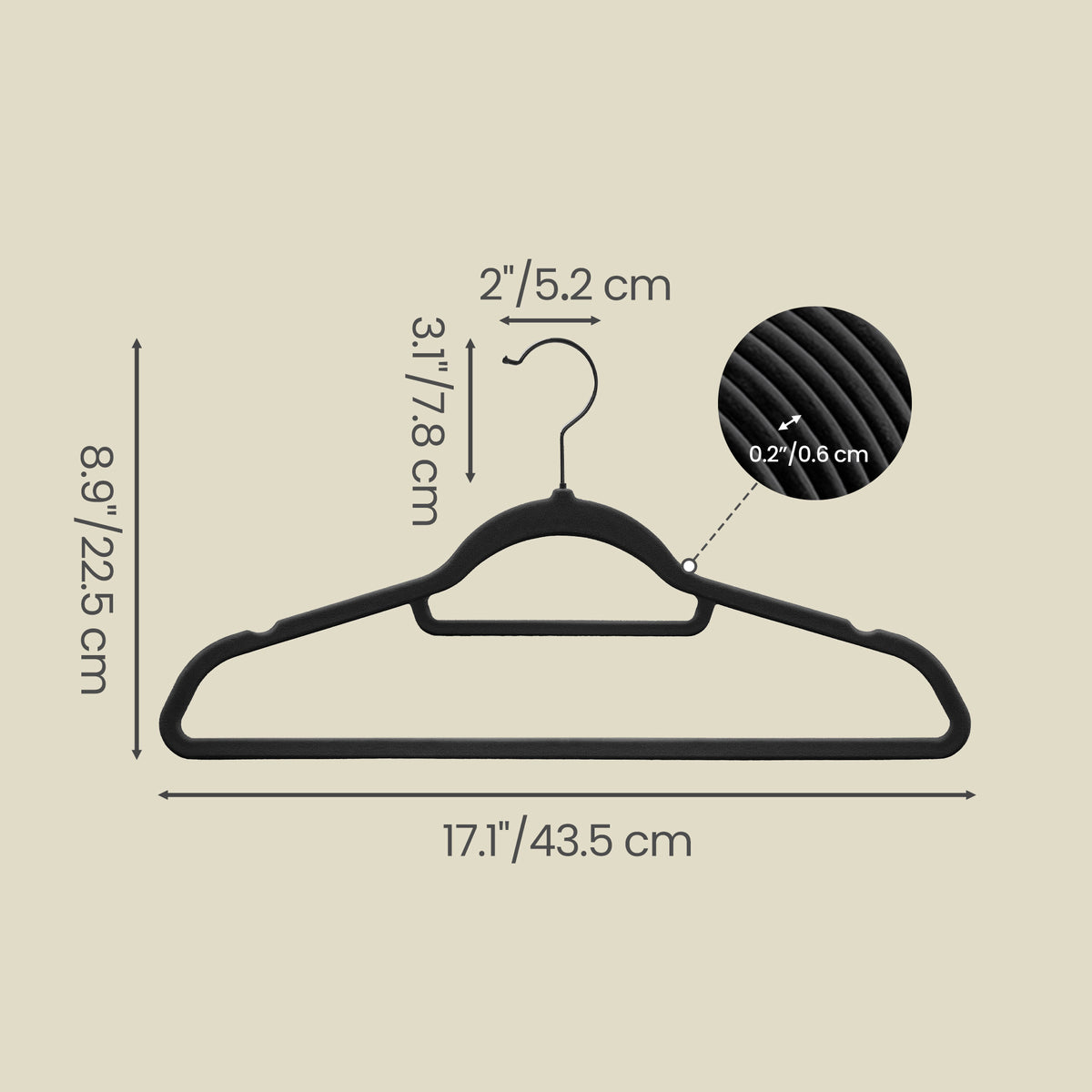 LEDREM Velvet Hangers, Set of 50 Clothes Hangers with Black Swivel Hooks, Non-Slip, Space-Saving, for Coat, Pants, Ink Black