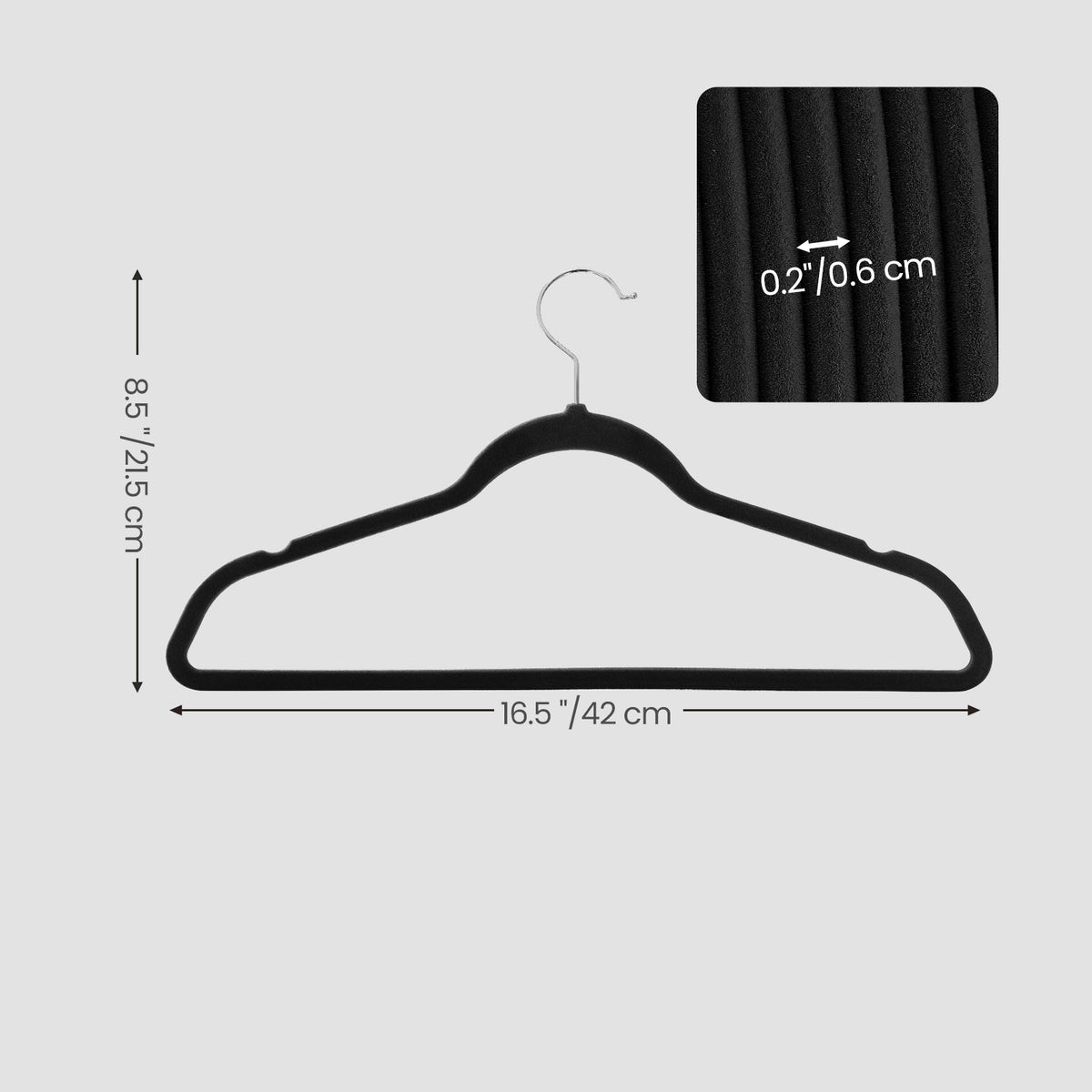 LEDREM 50-Pack Slim Velvet Hangers with Silver Swivel Hooks, Non-Slip Space-Saving Closet Hangers, Black