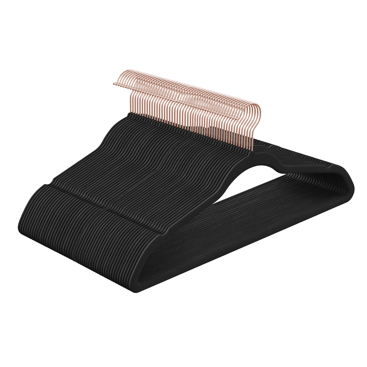 LEDREM Velvet Hangers 50-Pack, Non-Slip Space-Saving with Rose Gold Hooks, 16.3 x 8.5 x 0.2 inches, Black