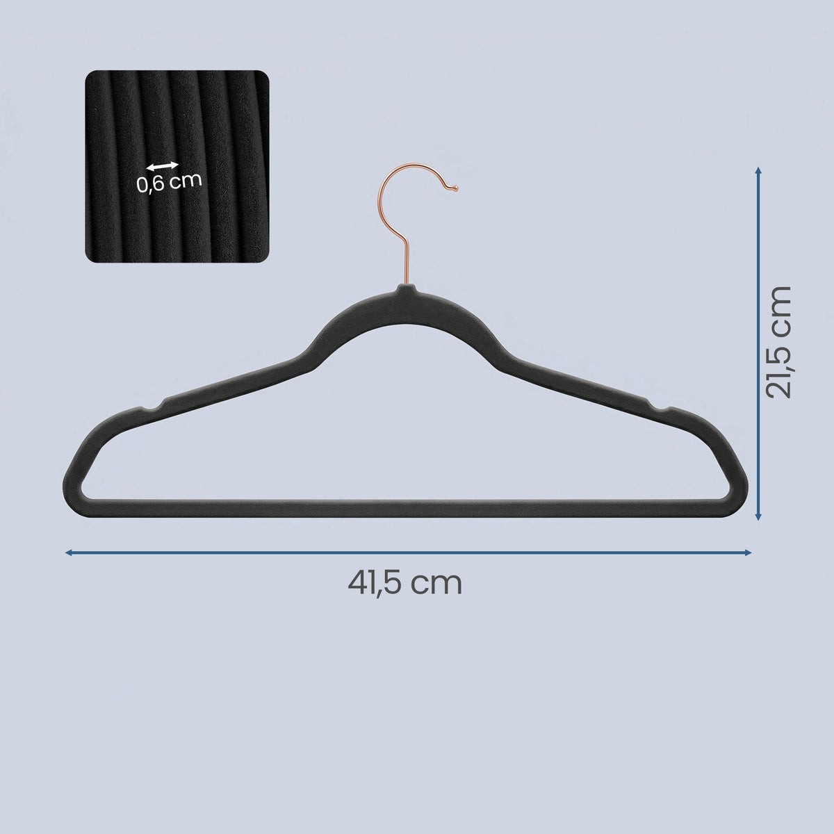 LEDREM Velvet Hangers 50-Pack, Non-Slip Space-Saving with Rose Gold Hooks, 16.3 x 8.5 x 0.2 inches, Black