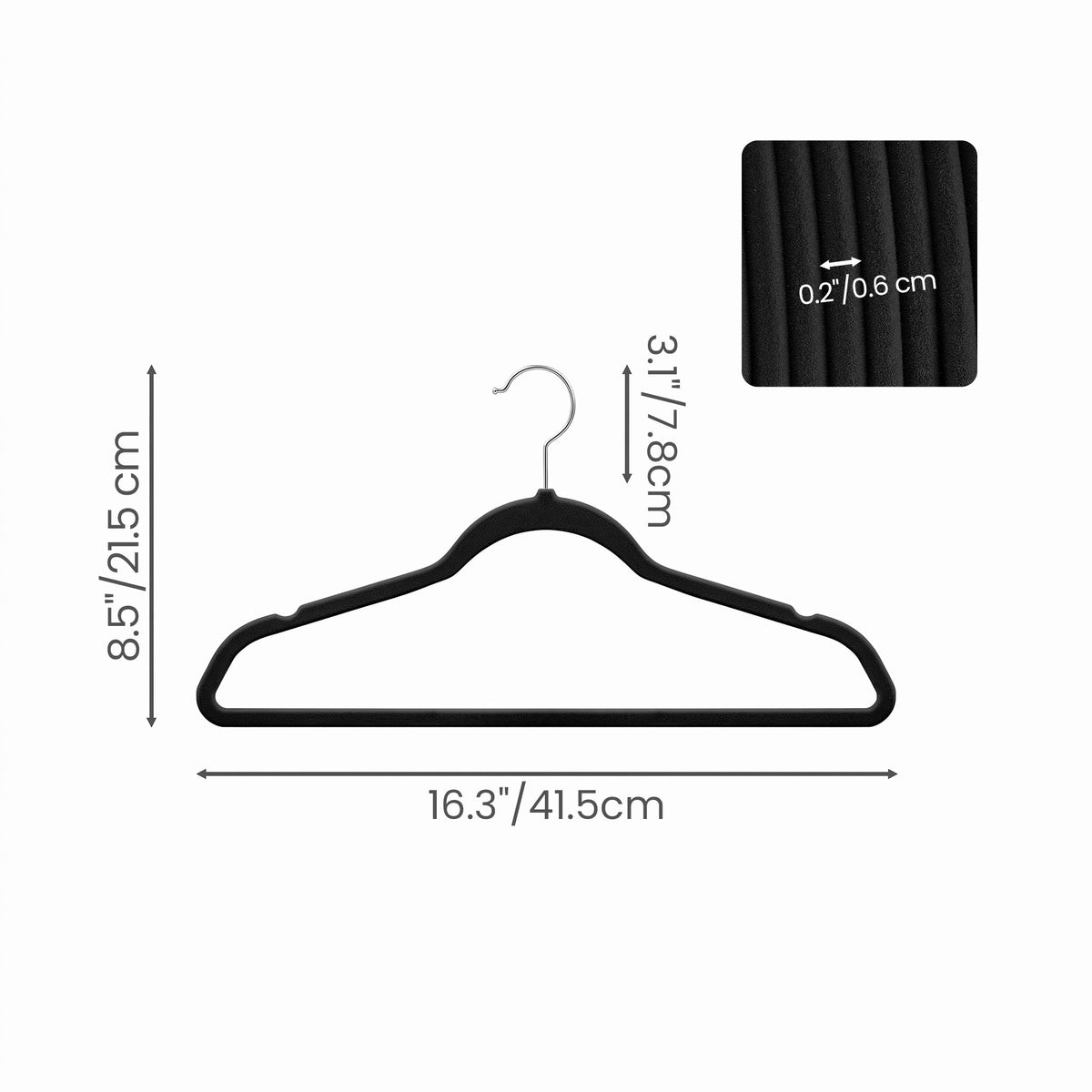 LEDREM Velvet Hangers 100 Pack, Space-Saving Non-Slip for Closet, Silver Swivel Hooks, Black
