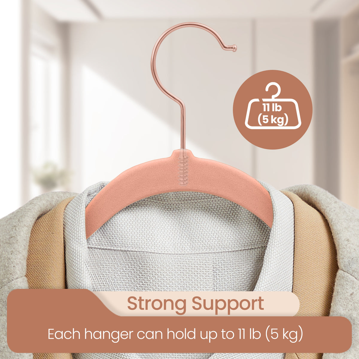 LEDREM Velvet Hangers 50-Pack, Non-Slip Space-Saving with Rose Gold Hooks, 16.3 x 8.5 x 0.2 inches, Pink