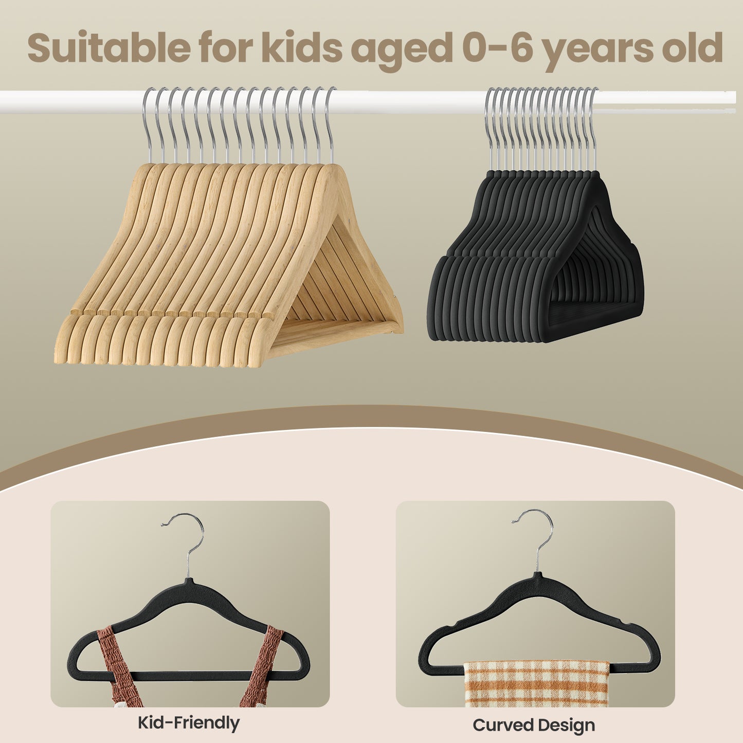 50 Pack Kids Velvet Hangers, 11.8 x 8.1 Inch Non-Slip Closet Hangers with Silver Swivel Hooks for Nursery, Ink Black