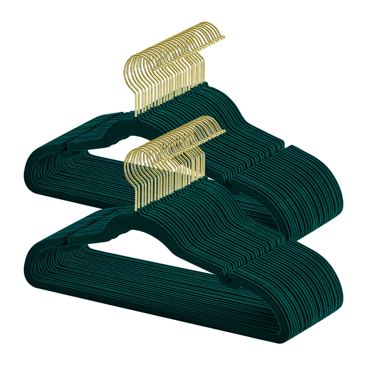 LEDREM Velvet Hangers 50 Pack, Non-Slip Clothes Hangers, Suit Hangers with Shoulder Notches, Pants Bar, 360° Swivel Hook, for Closet, Green
