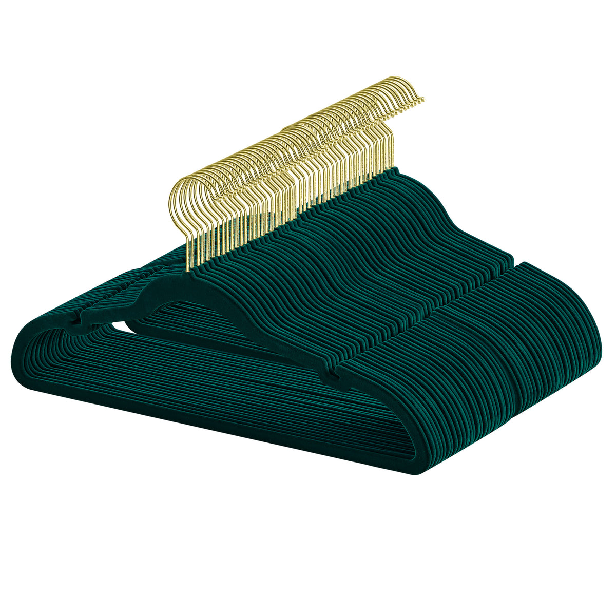 LEDREM Velvet Hangers 50 Pack, Non-Slip Clothes Hangers, Suit Hangers with Shoulder Notches, Pants Bar, 360° Swivel Hook, for Closet, Green