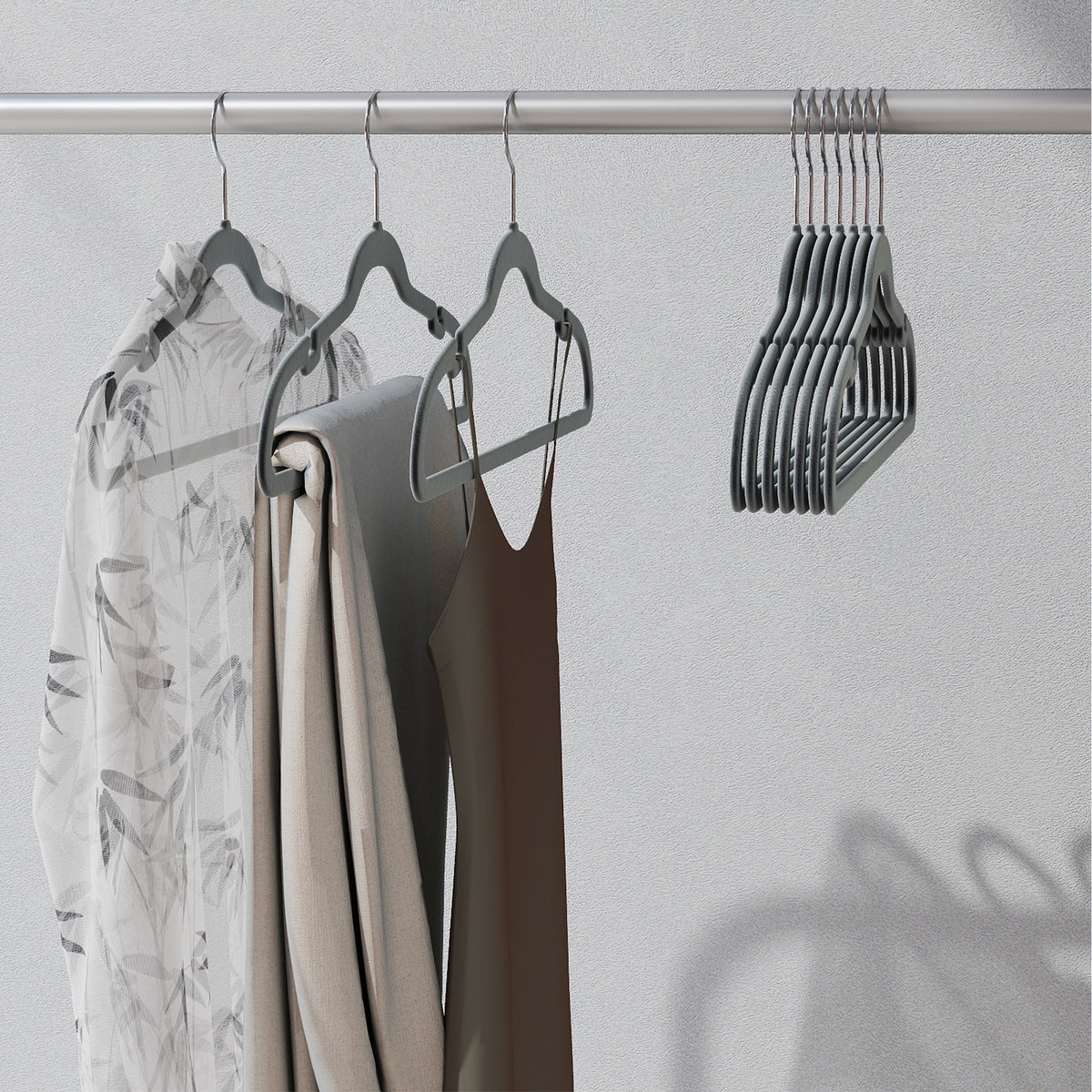 LEDREM Velvet Hangers 50 Pack, Non-Slip Space Saving Clothes Hangers with Swivel Hook, 16.9 x 8.7 x 0.2 Inches, Gray