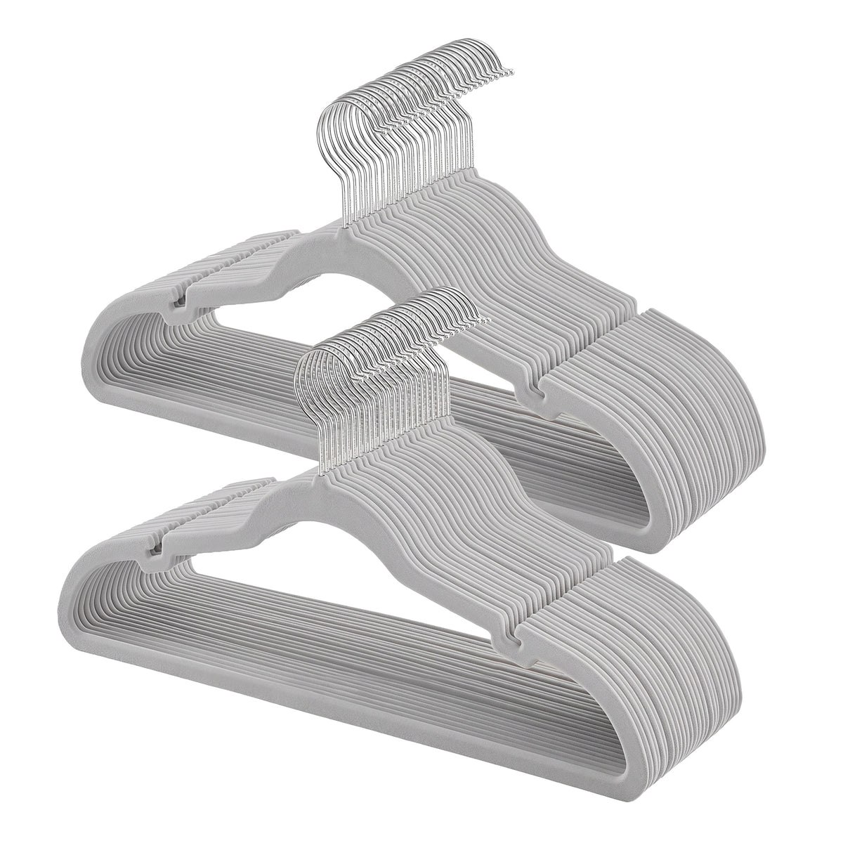 LEDREM Velvet Hangers 50 Pack, Non-Slip Clothes Hangers, Suit Hangers with Shoulder Notches, Pants Bar, 360° Swivel Hook, for Closet, Gray