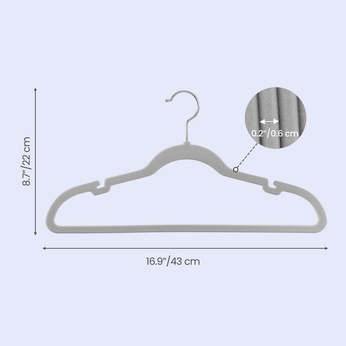LEDREM Velvet Hangers 50 Pack, Non-Slip Clothes Hangers, Suit Hangers with Shoulder Notches, Pants Bar, 360° Swivel Hook, for Closet, Gray