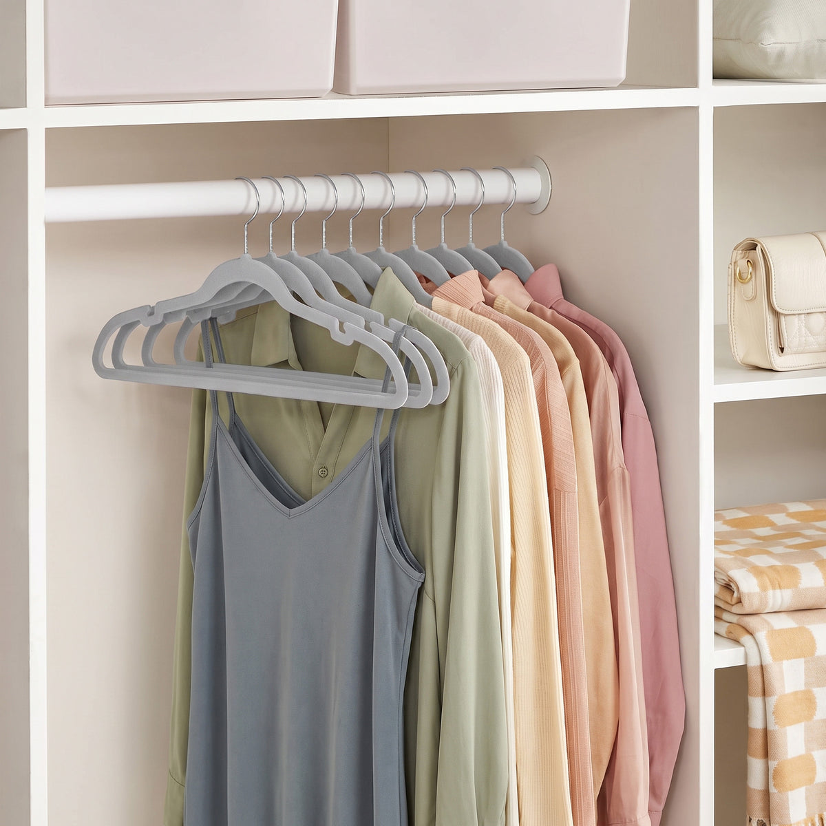 LEDREM Velvet Hangers 50 Pack, Non-Slip Clothes Hangers, Suit Hangers with Shoulder Notches, Pants Bar, 360° Swivel Hook, for Closet, Gray