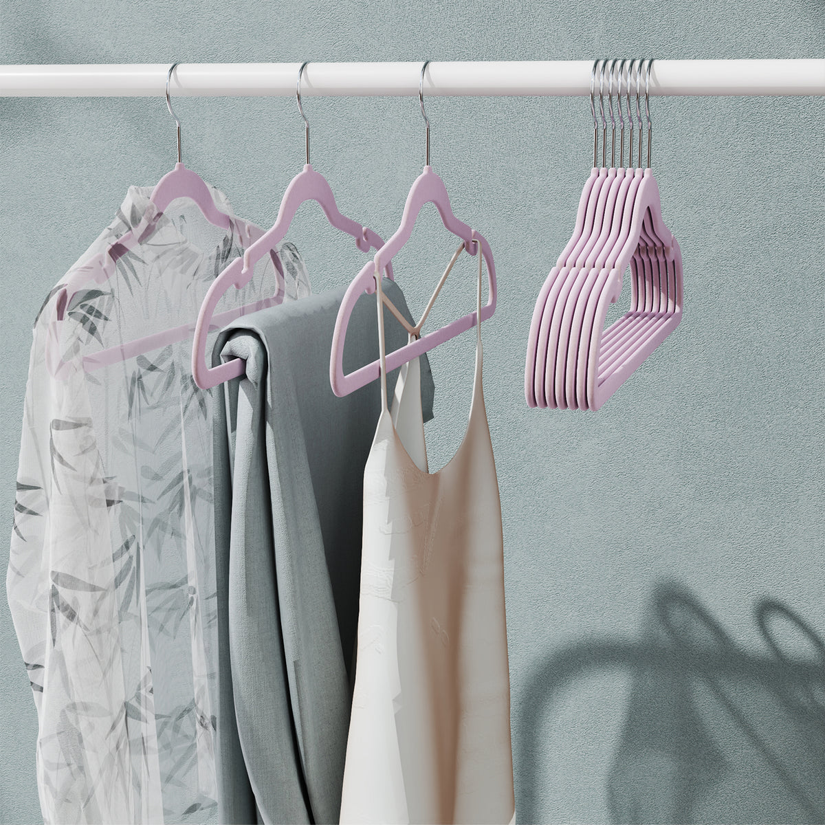 LEDREM Velvet Hangers 50 Pack, Non-Slip Clothes Hangers, Suit Hangers with Shoulder Notches, Pants Bar, 360° Swivel Hook, for Closet, Light Lilac