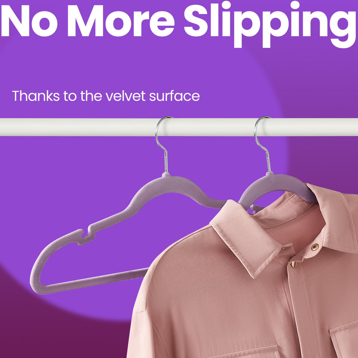 LEDREM Velvet Hangers 50 Pack, Non-Slip Clothes Hangers, Suit Hangers with Shoulder Notches, Pants Bar, 360° Swivel Hook, for Closet, Light Lilac