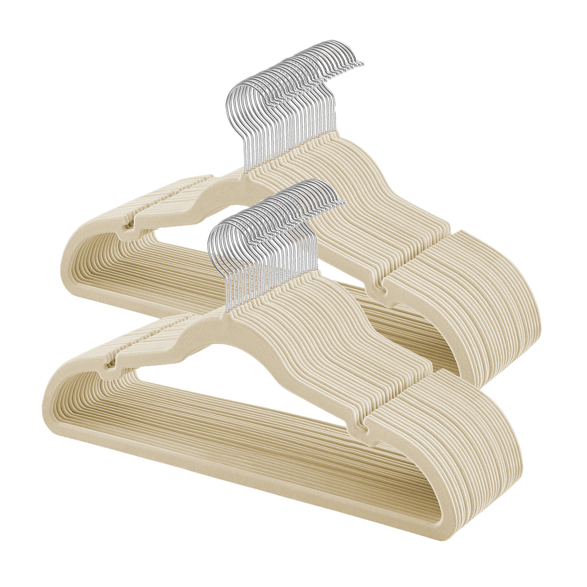 LEDREM Velvet Hangers 50 Pack, Non-Slip Clothes Hangers, Suit Hangers with Shoulder Notches, Pants Bar, 360° Swivel Hook, for Closet, Beige
