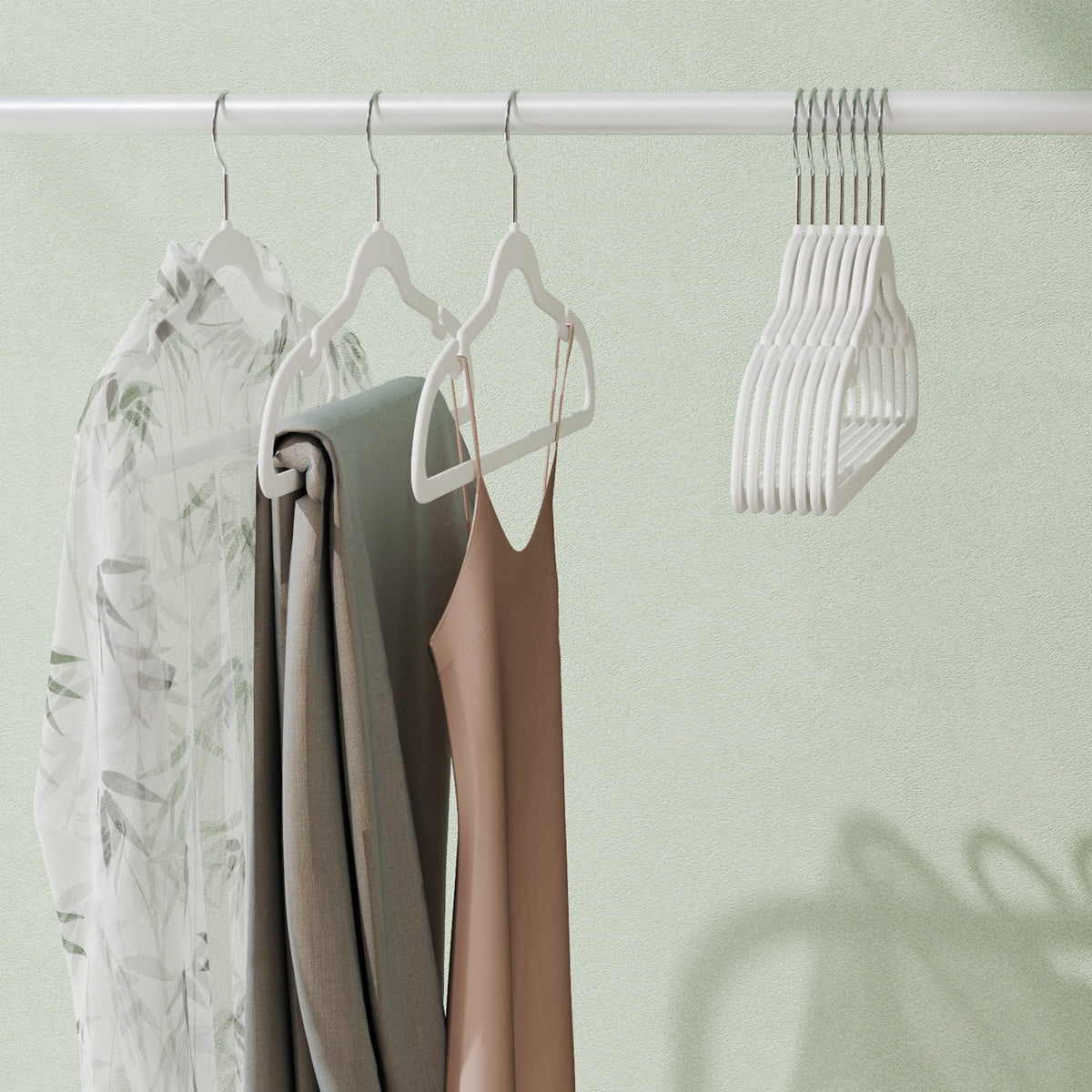 LEDREM Velvet Hangers 50 Pack, Non-Slip Clothes Hangers, Suit Hangers with Shoulder Notches, Pants Bar, 360° Swivel Hook, for Closet, White