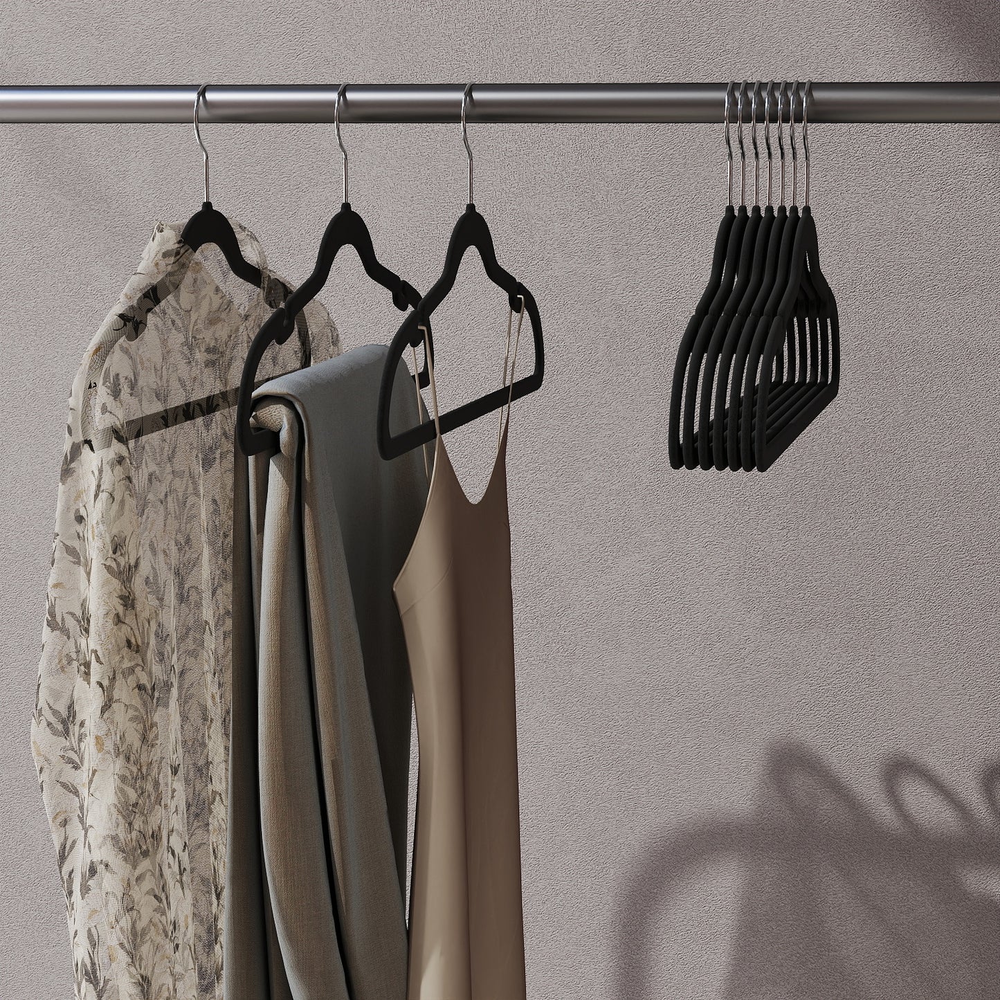 60 Pack Velvet Hangers with Shoulder Notches and Pants Bar, Non-Slip Space Saving Hangers with Swivel Hooks for Closet