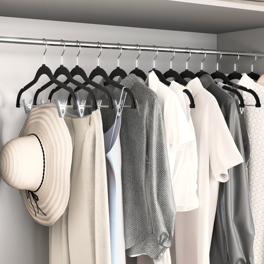 30-Pack Adjustable Velvet Hangers, 16.7" Heavy-Duty Non-Slip Skirt，Pants Hangers with Movable Clips, Space-Saving for Dresses & Coats, Black