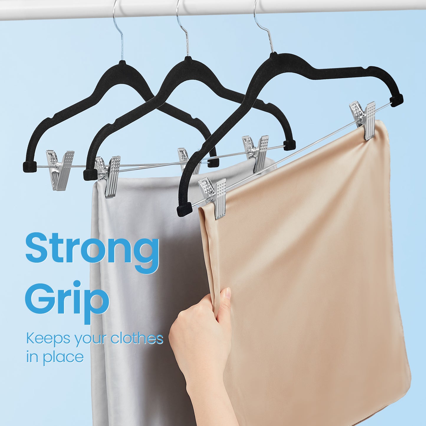 30-Pack Adjustable Velvet Hangers, 16.7" Heavy-Duty Non-Slip Skirt，Pants Hangers with Movable Clips, Space-Saving for Dresses & Coats, Black