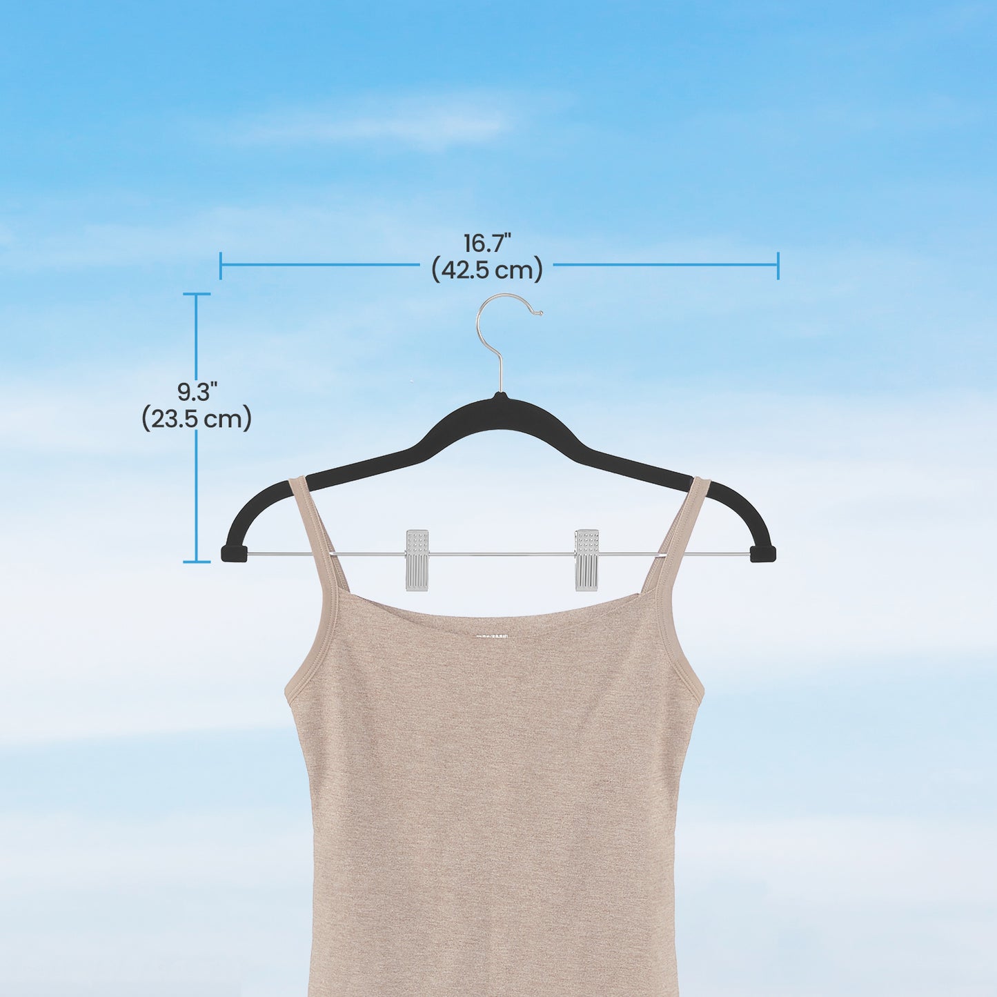 30-Pack Adjustable Velvet Hangers, 16.7" Heavy-Duty Non-Slip Skirt，Pants Hangers with Movable Clips, Space-Saving for Dresses & Coats, Black
