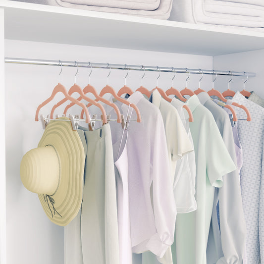 30-Pack Adjustable Non-Slip Velvet Hangers with Movable Clips, Heavy-Duty Space-Saving Pants & Skirt Hangers for Dresses, Coats, Light Pink