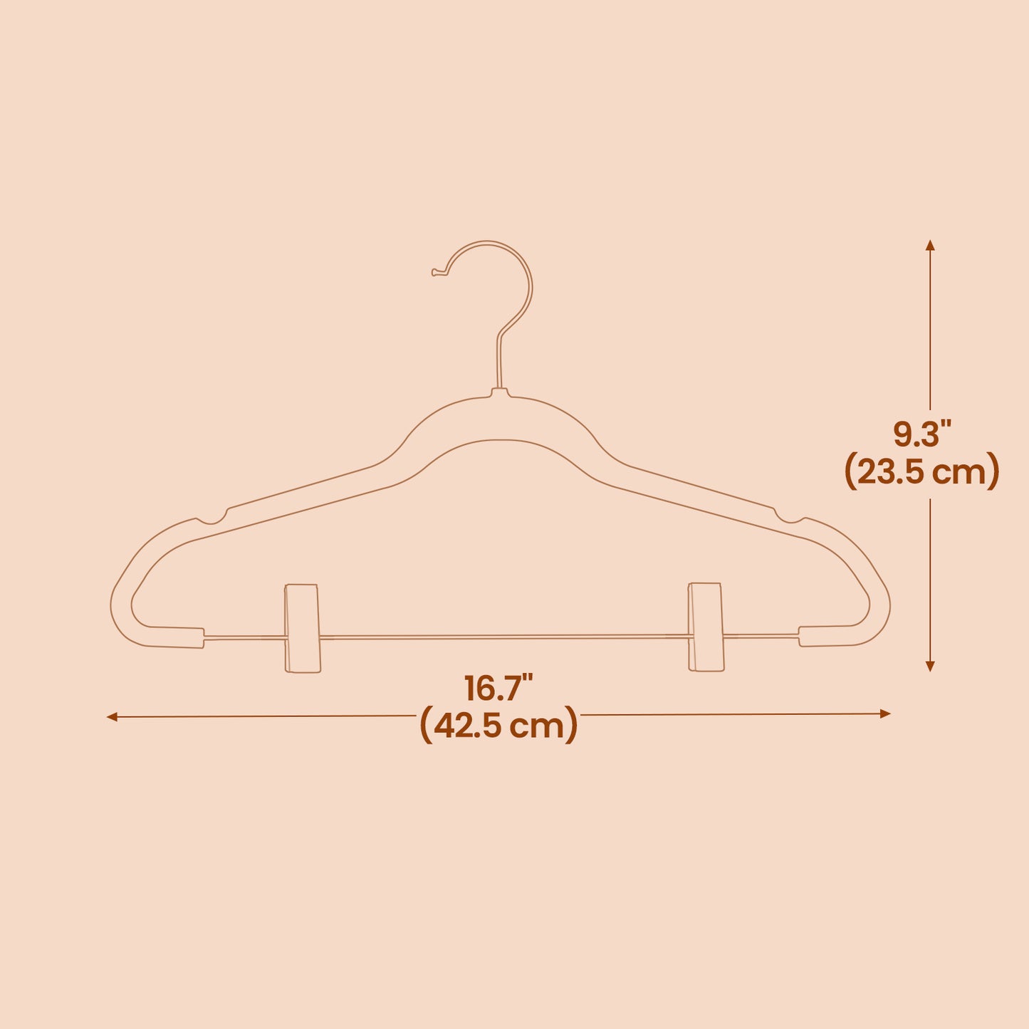24 Pack Pants Hangers with Movable Clips, Rose Gold Heavy-Duty Non-Slip Hangers for Pants and Dresses, 16.7 Inch, Light Pink