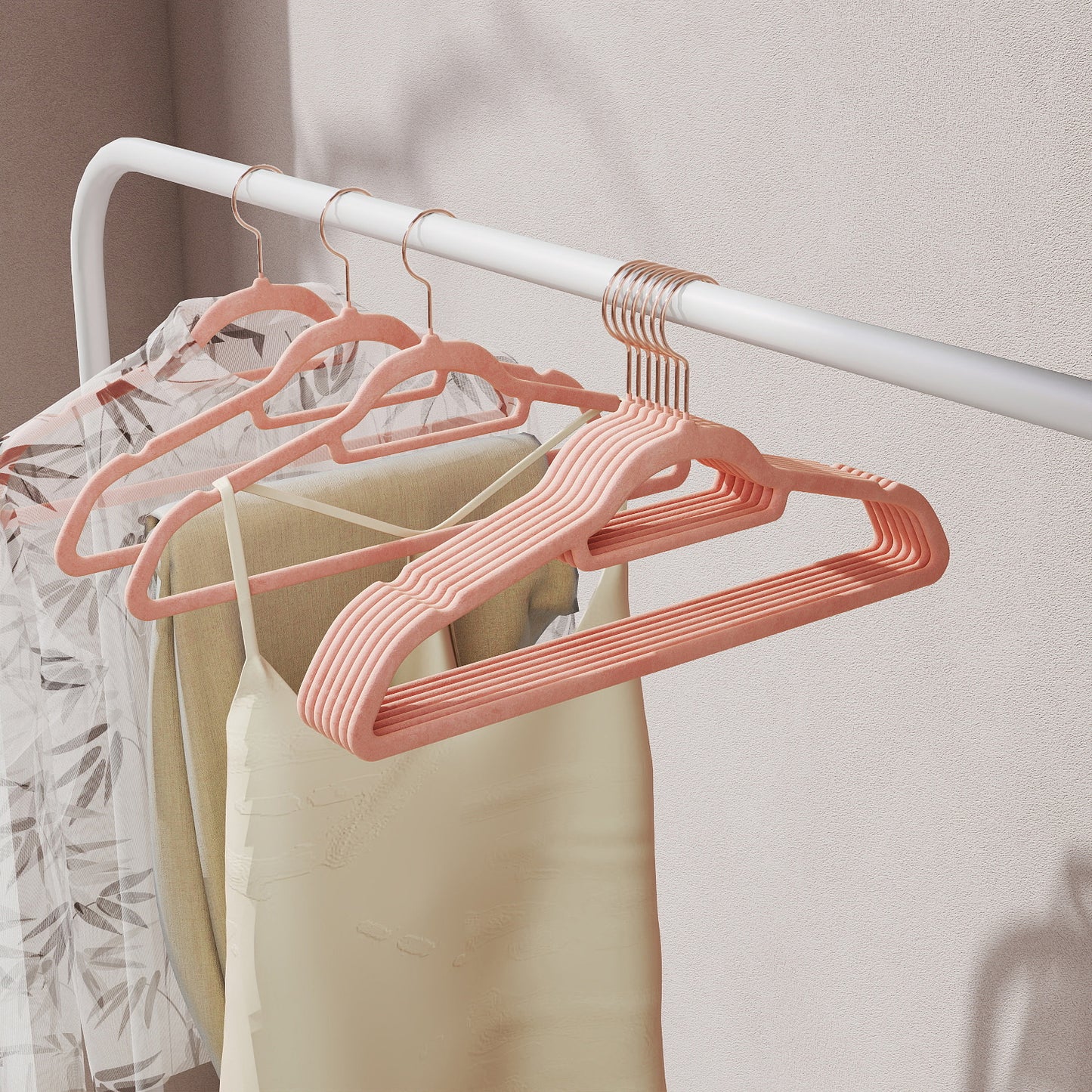 30-Pack Velvet Hangers with 360° Swivel Hook, Non-Slip & Slim Design for Coats, Shirts, Dresses, Pants , Rose Gold, Coral Pink
