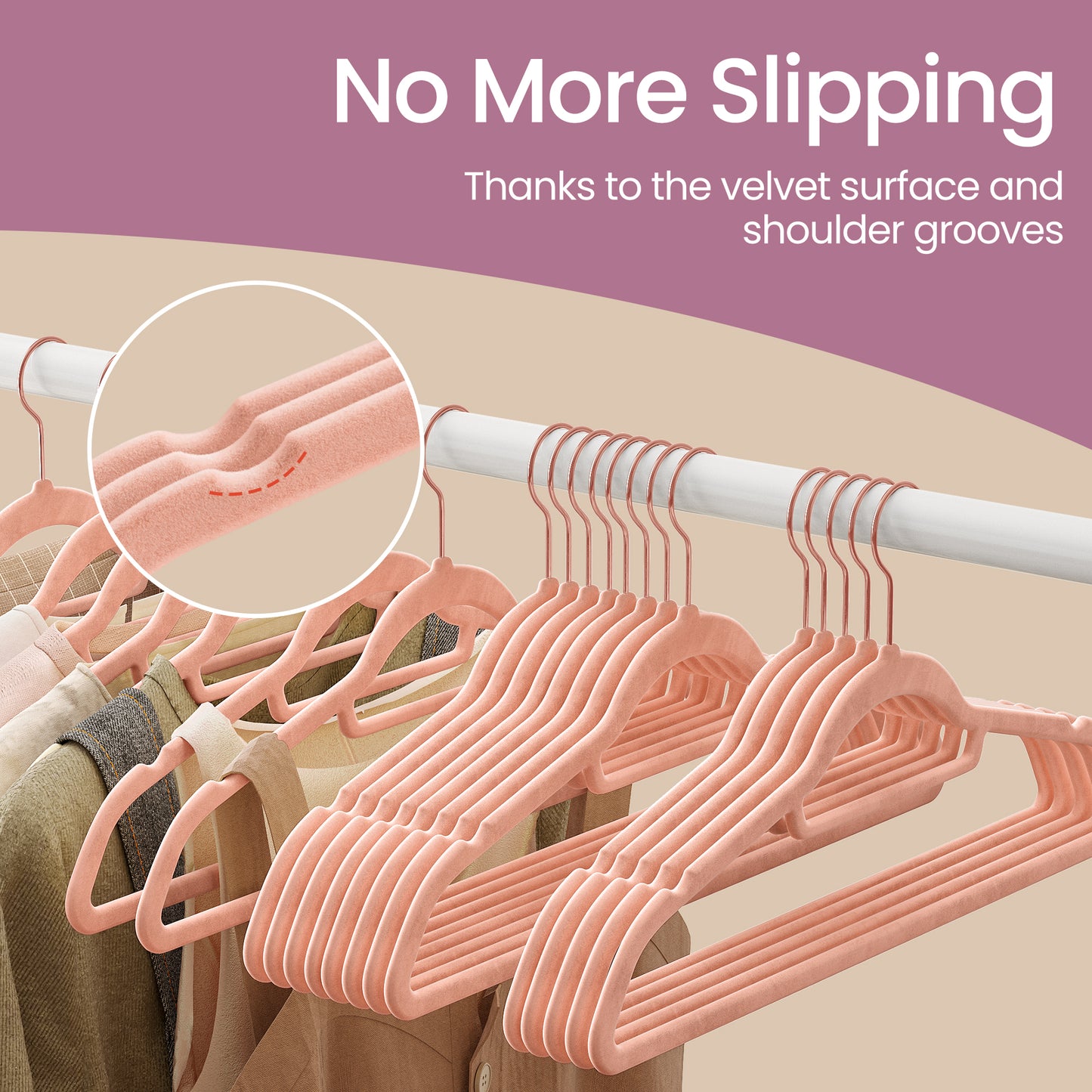 30-Pack Velvet Hangers with 360° Swivel Hook, Non-Slip & Slim Design for Coats, Shirts, Dresses, Pants , Rose Gold, Coral Pink