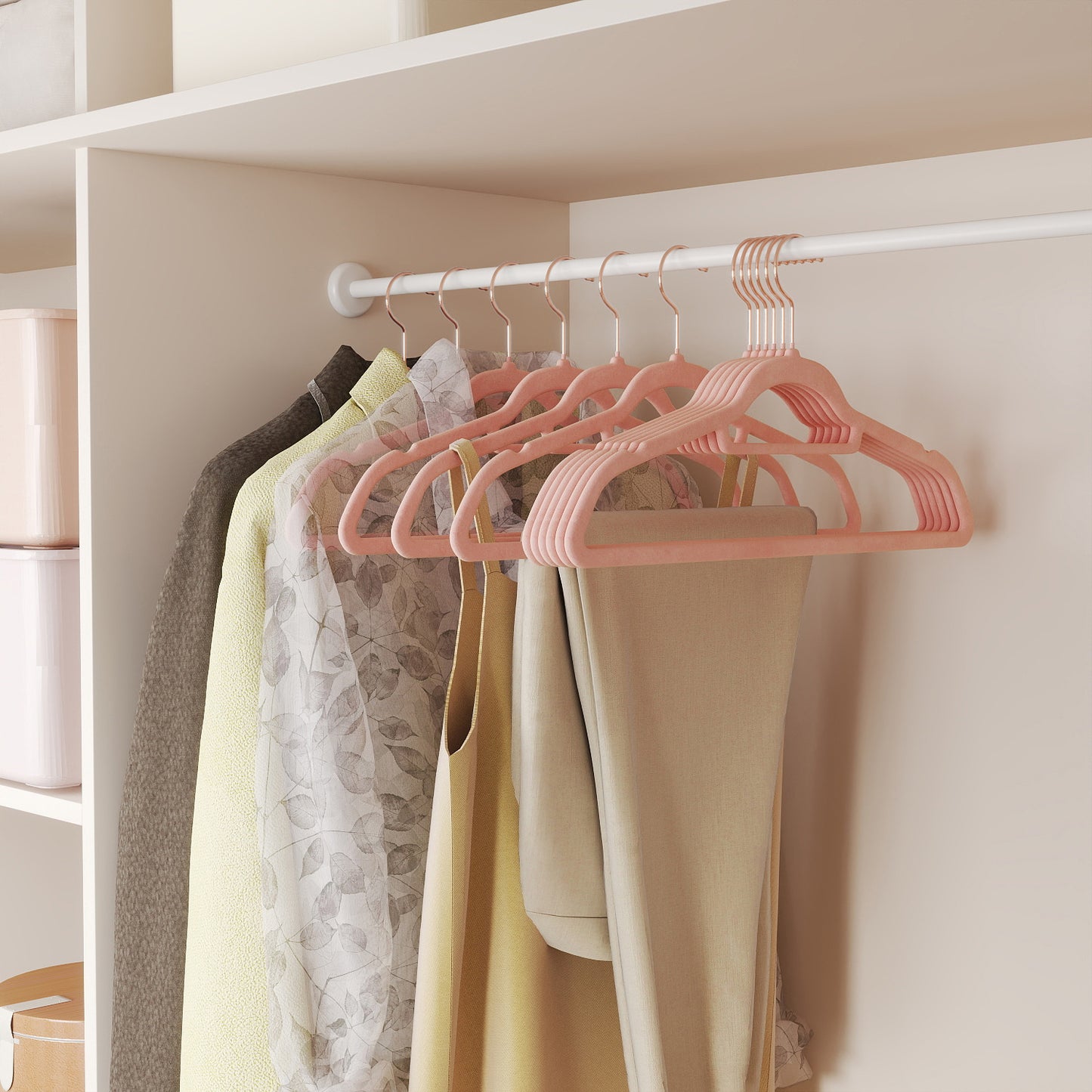 100-Pack Non-Slip Velvet Hangers with 360° Swivel Hooks, Space Saving Closet Organizers for Coats Dresses, Coral Pink